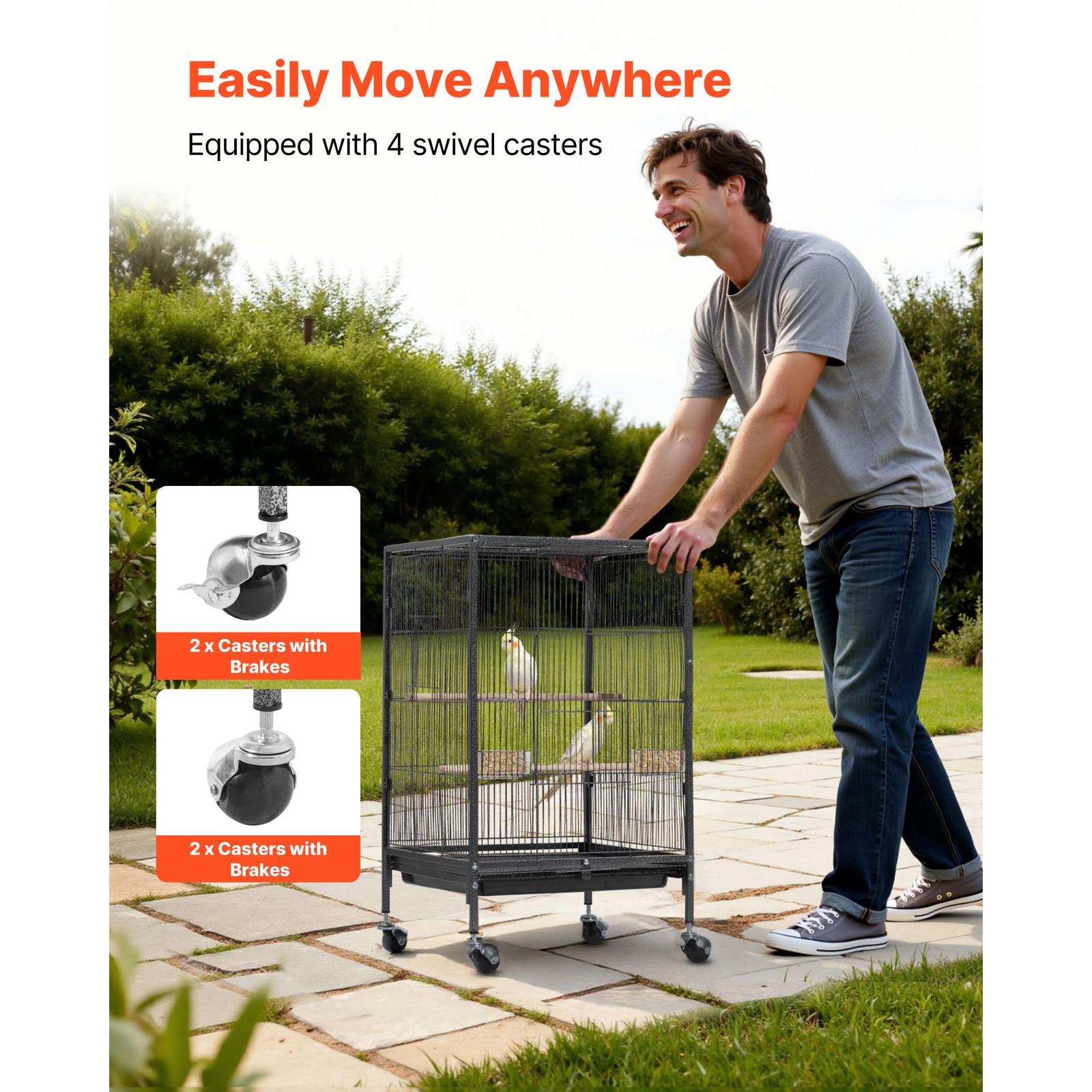 Uimoso Bird Cage with Open Flat Top, 18 x 18 x 30 inch, Wrought Iron Design