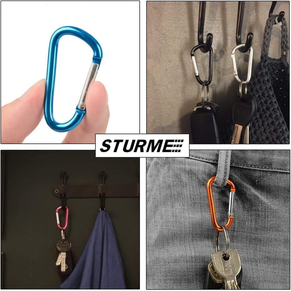 Spring Loaded D Ring Carabiners - 24 Count Aluminum Clips for Multi-Purpose Use