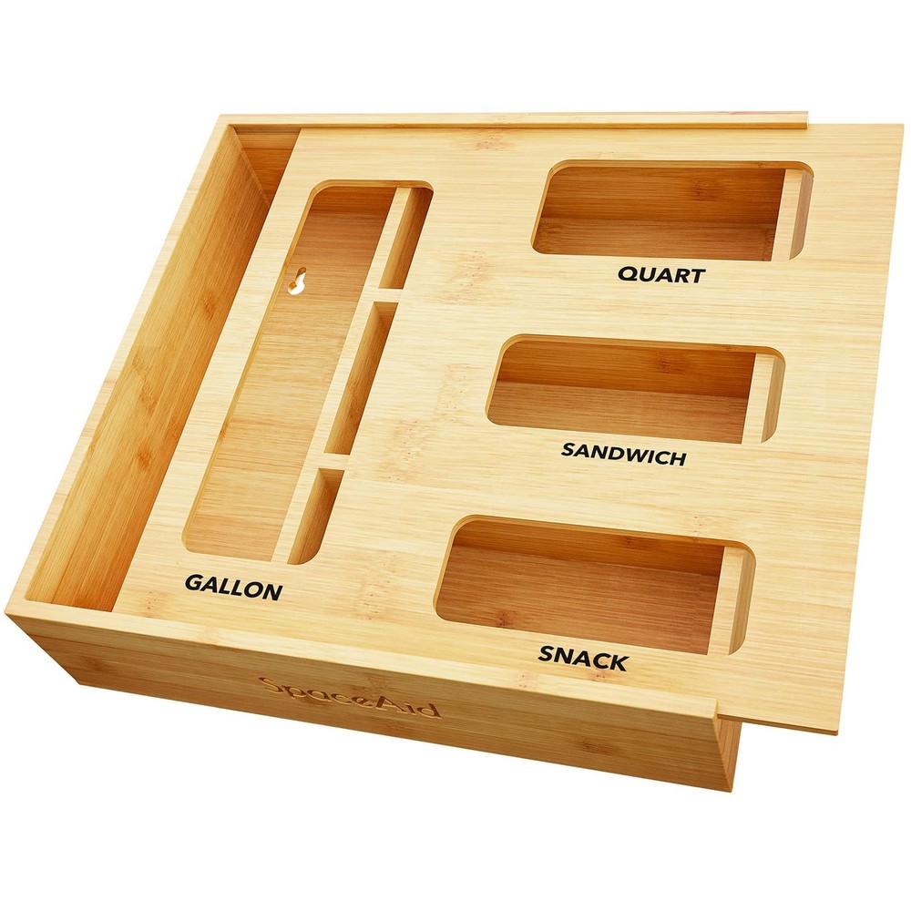 SpaceAid Bag Storage Organizer for Kitchen Drawer, Bamboo Organizer, Compatib...