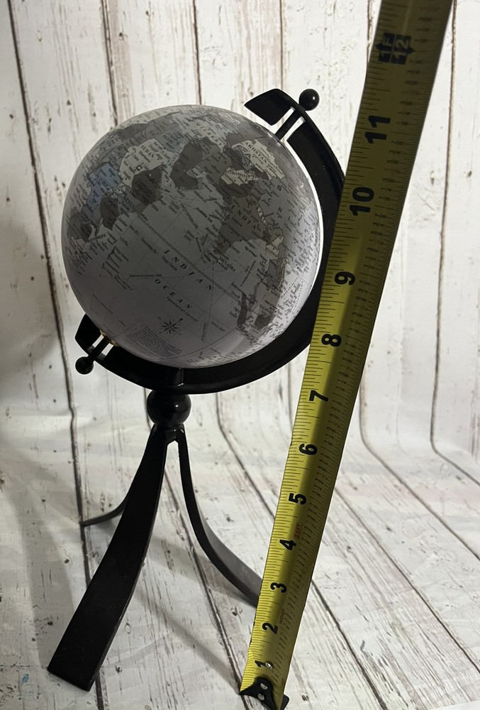 Table Top World Globe Grey & Black Decorative Desk Decor Tabletop Display