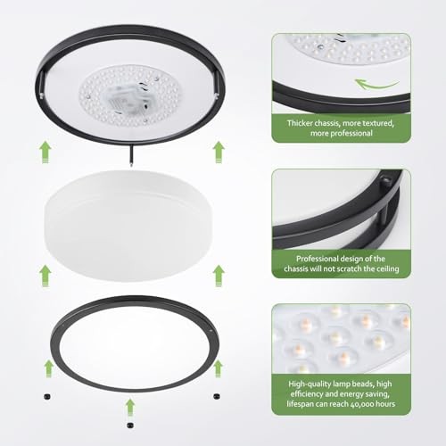 12 Inch Flush Mount Ceiling Light - 2 Pack 36W 12" 2 Pack Black (5CCT)