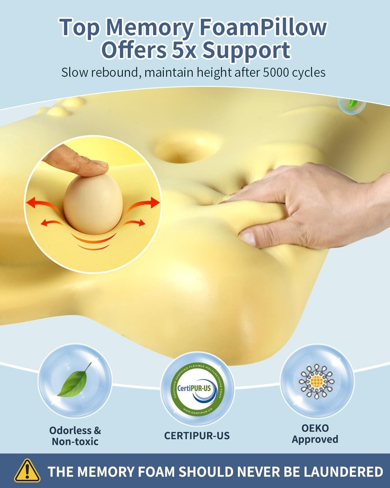 Cervical Neck Pillow for Pain Relief - Ergonomic Side Sleeper Blue
