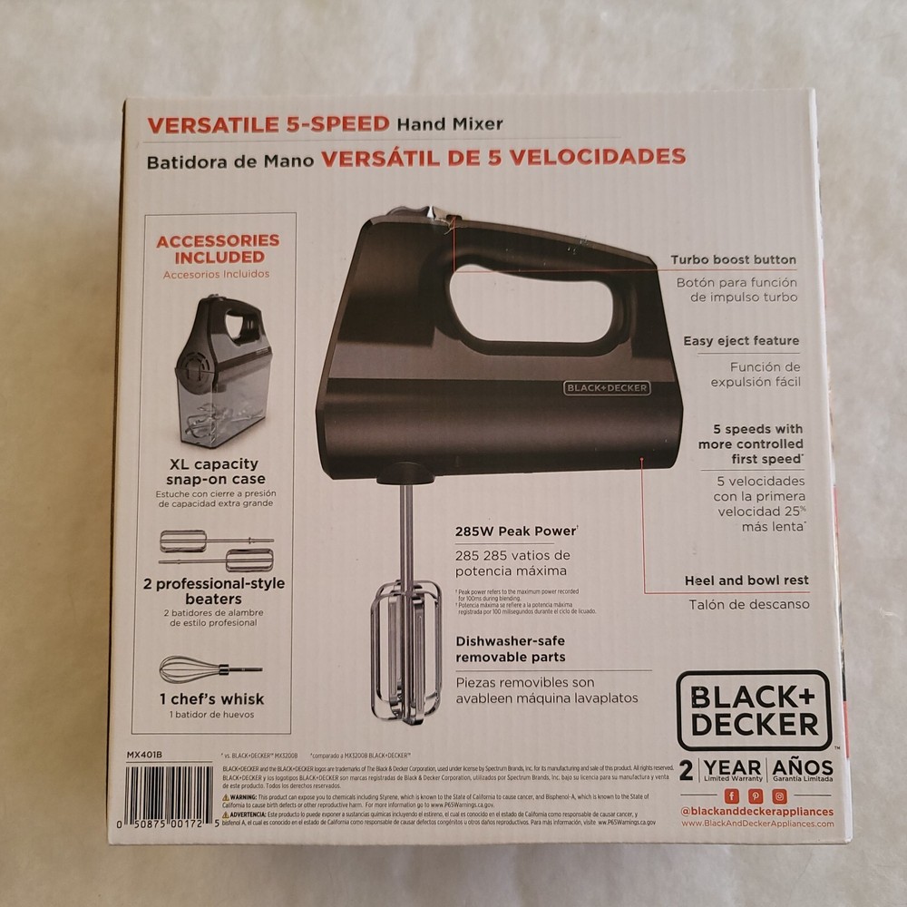 Black +Decker Versatile 5 Speed Hand Mixer Black MX401B