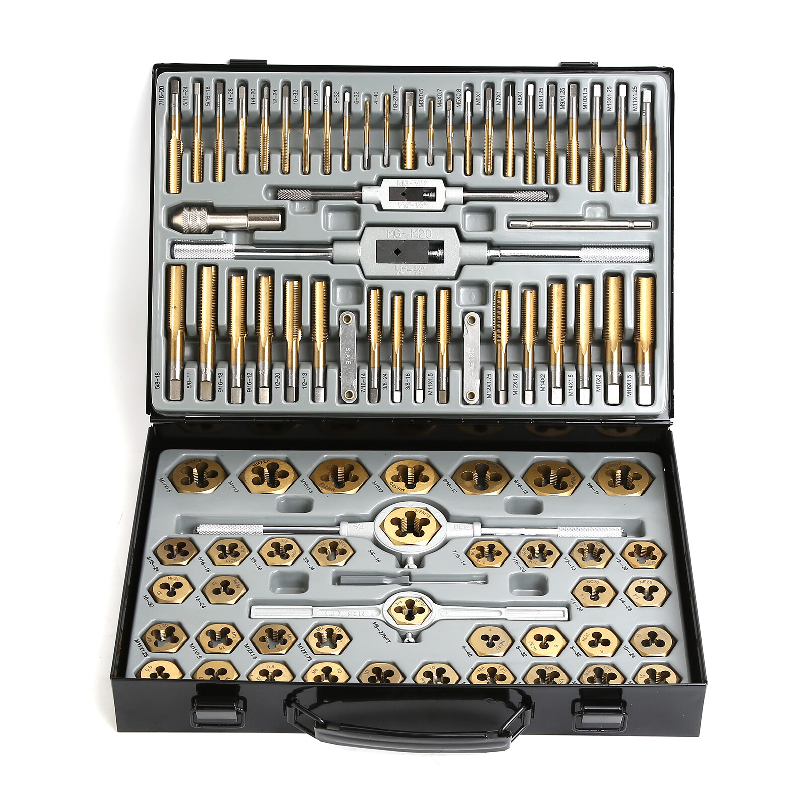 86PC Tap And Die Set SAE METRIC Tools, Metal Case Tapping Thread Cutting Kit Set