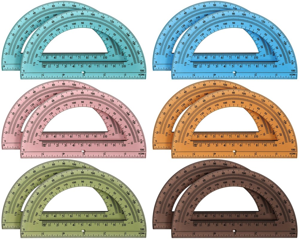 12 Pack 6 Inch Plastic Protractor 180 Degrees Angle Measurement for School