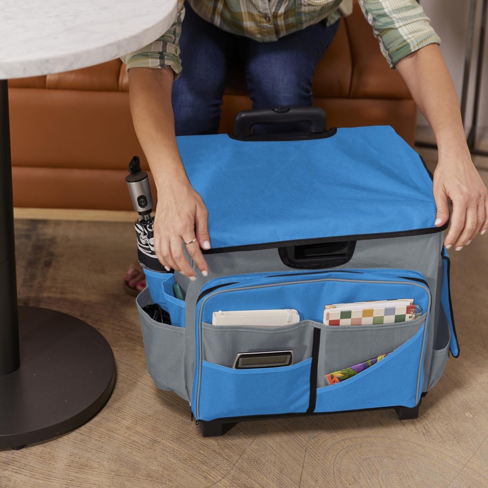 Universal Rolling Cart with Canvas Organizer Bag, Mobile Storage, Blue/Grey