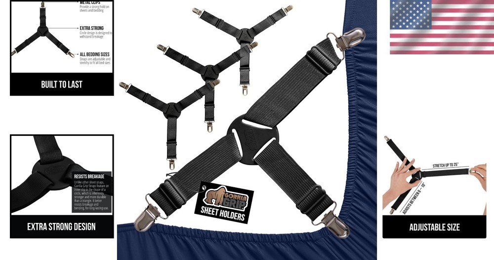 Innovative Bed Sheet Holders - Adjustable & Durable Fasteners with 4 Metal Clips