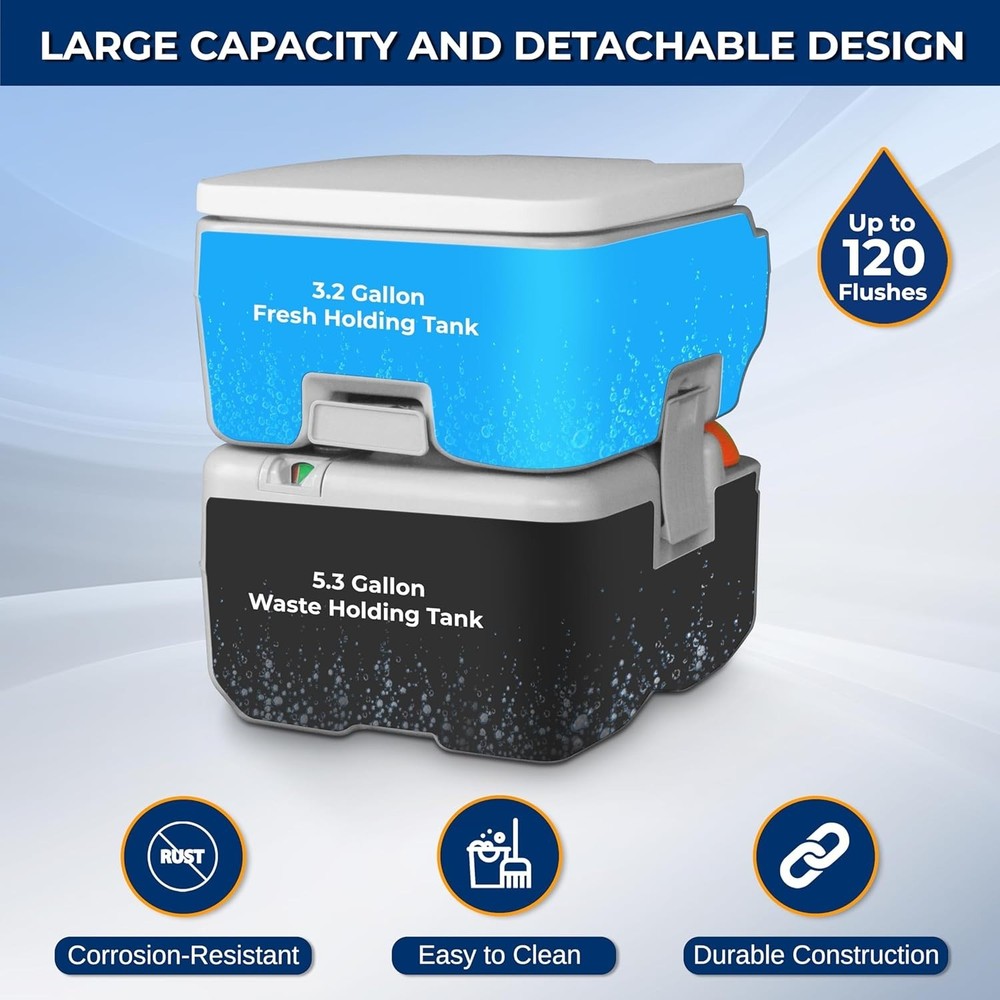 Gray Camping Toilet: Leak Proof, Portable, L*evel Indicator