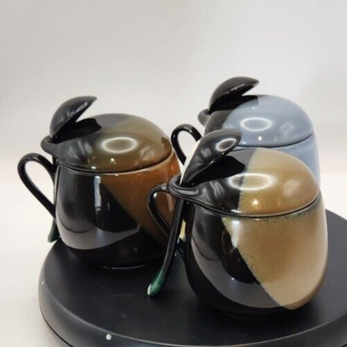 Lidded Ceramic Tea Cup Set with Spoon Holder & Zester