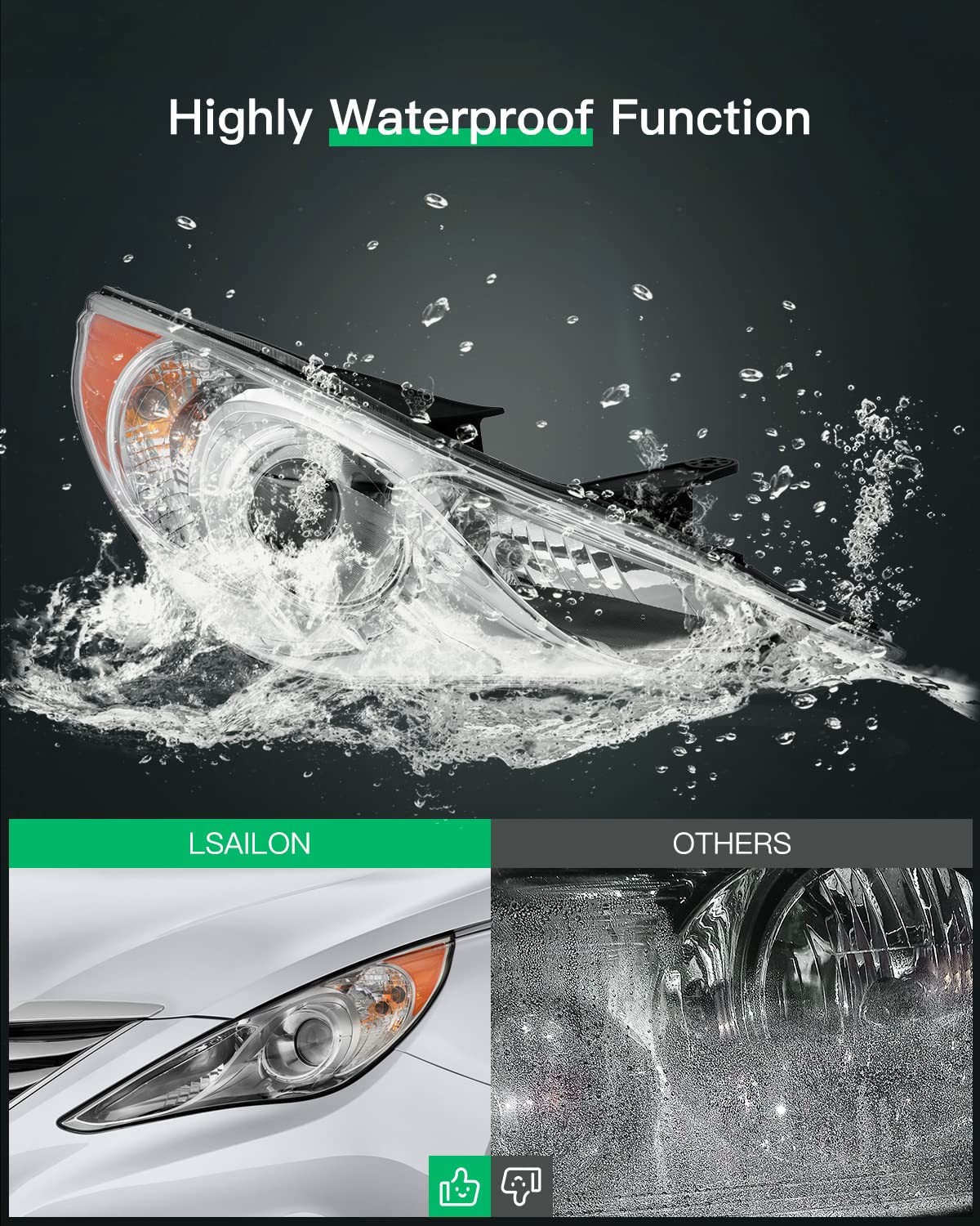 Headlight Assembly Replacement Fit 2011-2014 For Hyundai Sonata