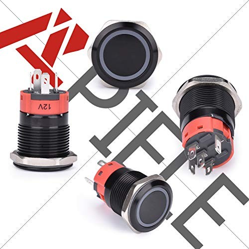 19mm Momentary Push Button Switch On Off Aluminium Black Shell Black Shell-Red