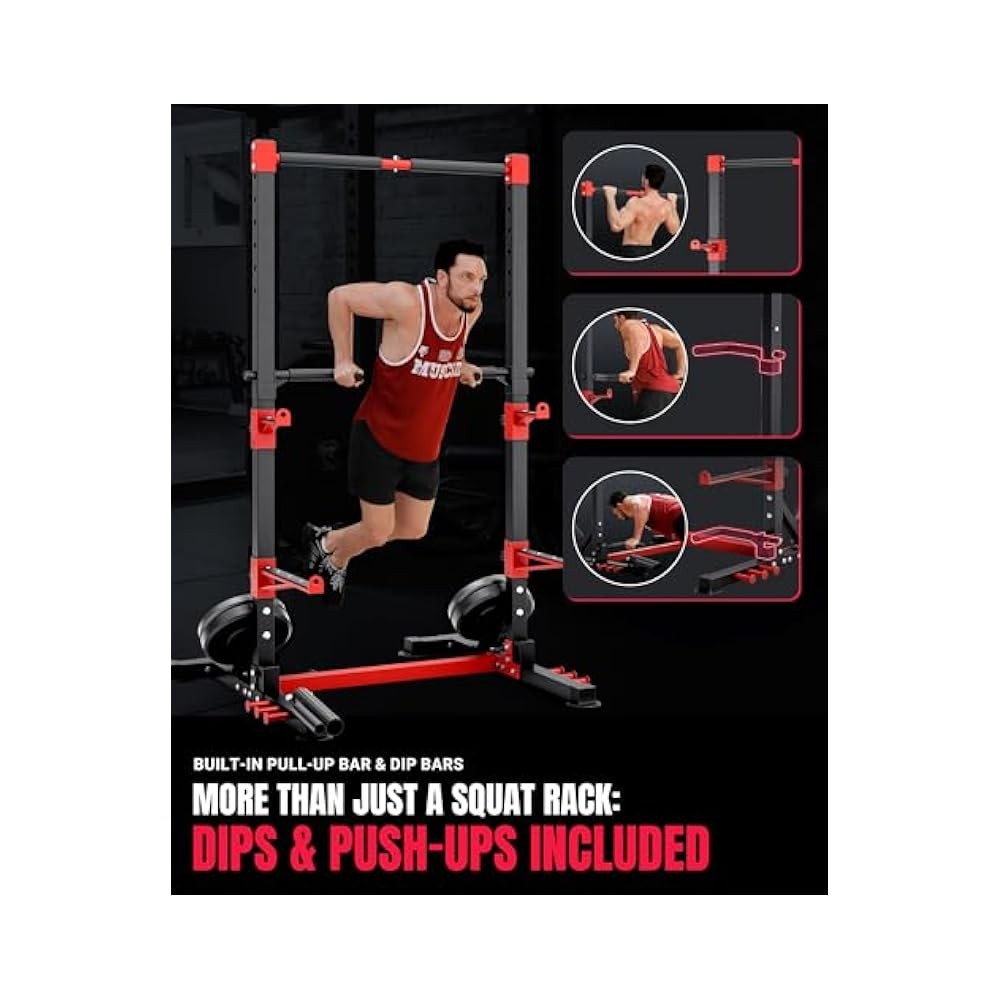 Multi,Functional Power Rack with Dual,Pulley System, Adjustable Pull,Up Bar