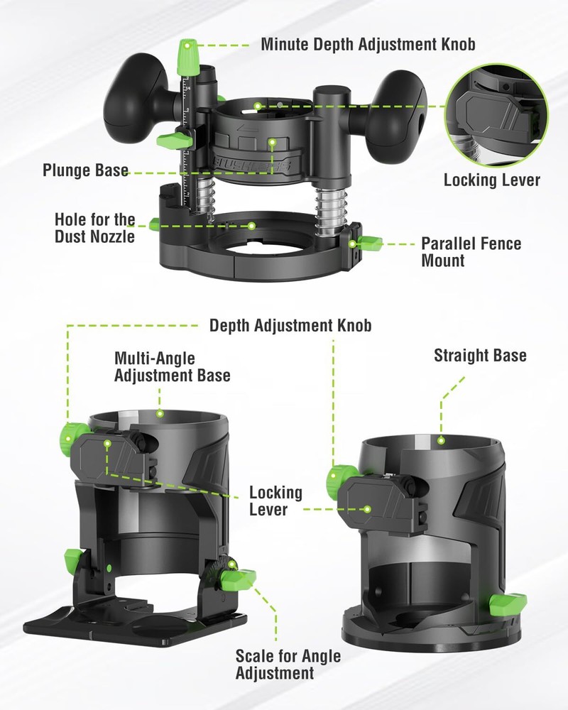 WORKPRO 20V Cordless Compact Router Tool 6 Speed Multi-Angle Adjustable Straight