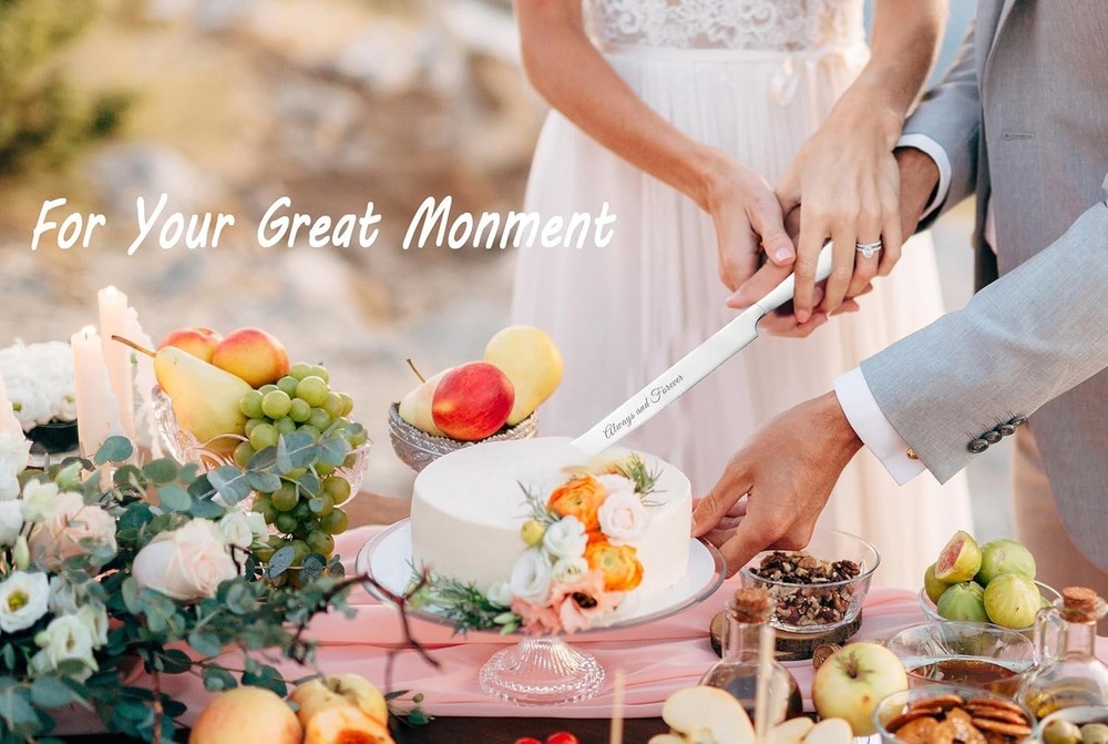 Wedding Cake Knife and Server Set, Silver Cake Cutting Set for Wedding, 4 Pie...