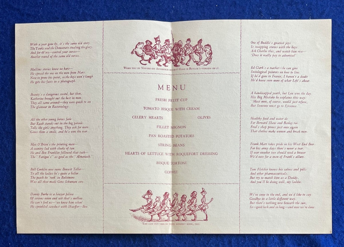 WWI AEF Base Hospital No. 48 France Veteran Reunion Menu Souvenir Cartoon WWII