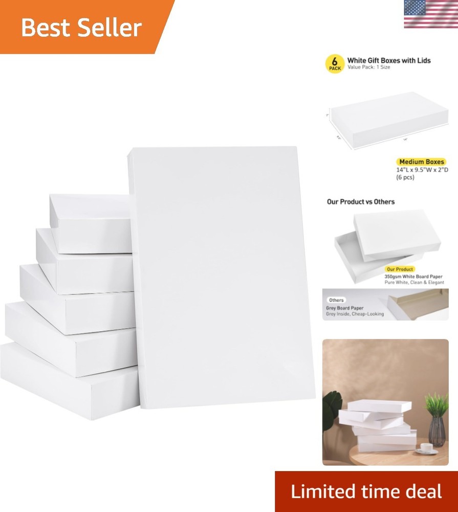 Sturdy 14" White Gift Boxes with Convenient Lids - Perfect for DIY Projects