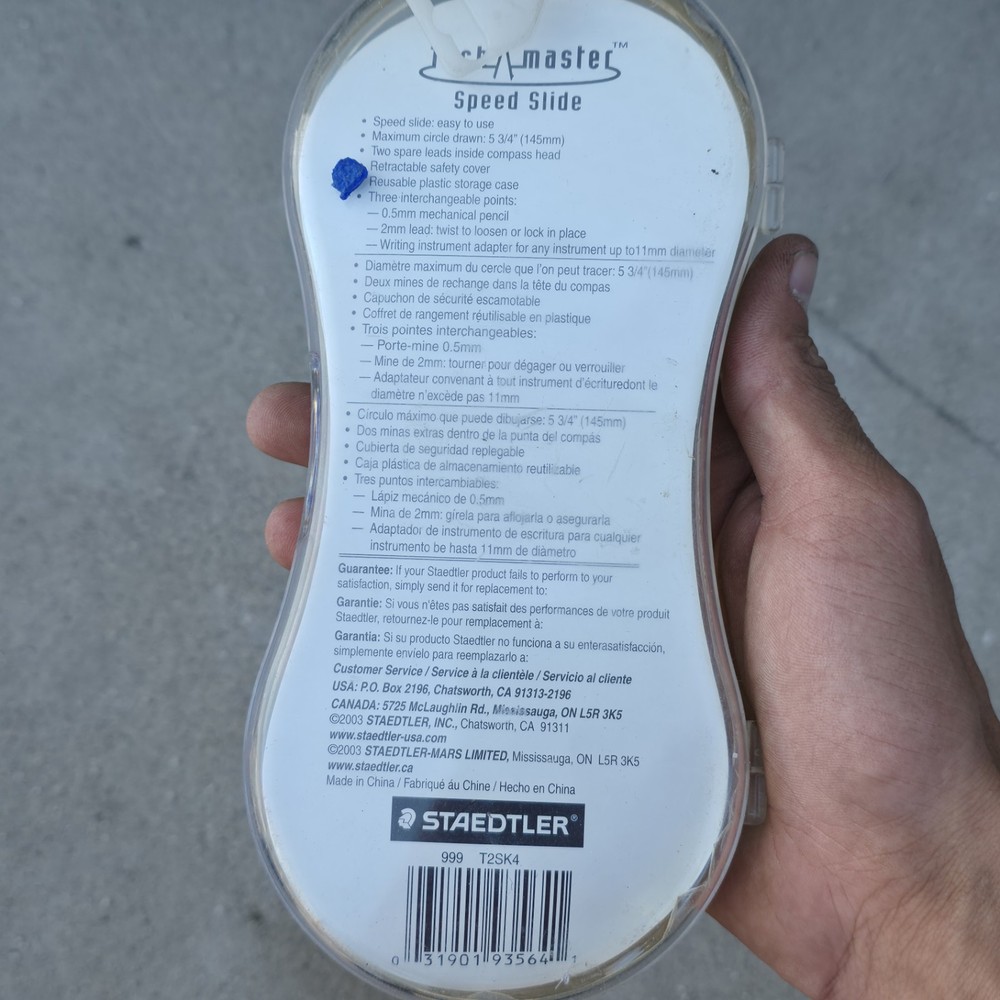 TECH MASTER SPEED SLIDE PROTRACTOR (COMPASS) for DRAWING CIRCLES SEALED