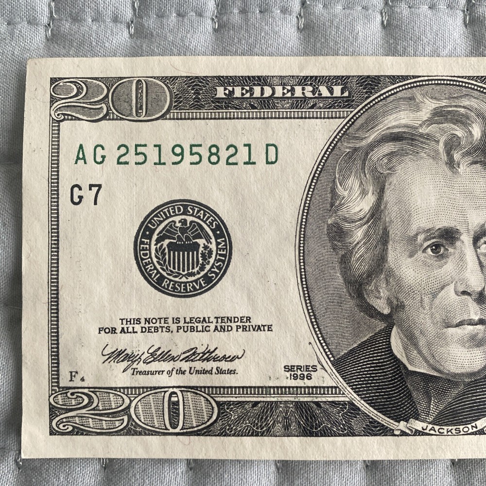 1996 $20 Obstruction Error Note - Unc SERIAL AG25295821D