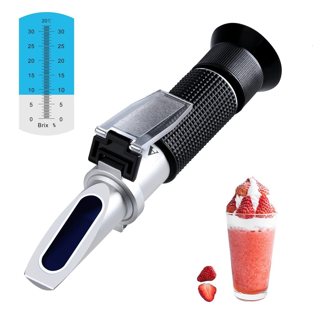 Brix Refractometer with ATC, Handheld Brix Meter Hydrometer 0-32% Portable Su...