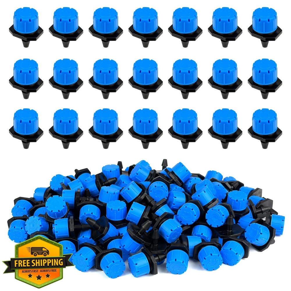 100pc Adjustable Drip Irrigation Emitters Blue 1/4 Inch Micro Drip