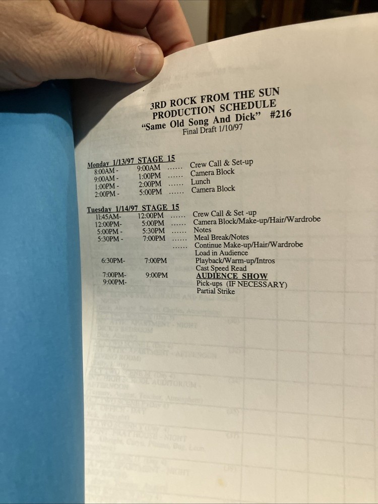 3RD ROCK FROM THE SUN / Bob Berlinger 1996 TV Script, "Same Old Song And Dick”