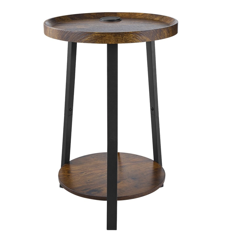 [New]End Table, 2-Tier Round Side Table with Open Storage Shelves, Modern Nights