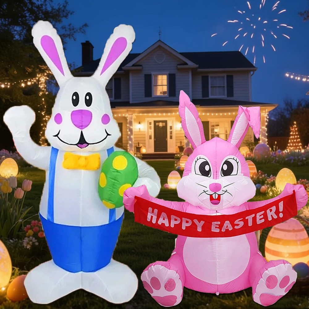 5/6FT Easter Inflatables Outdoor Decoration Inflatable Bunny, Built in LED Light