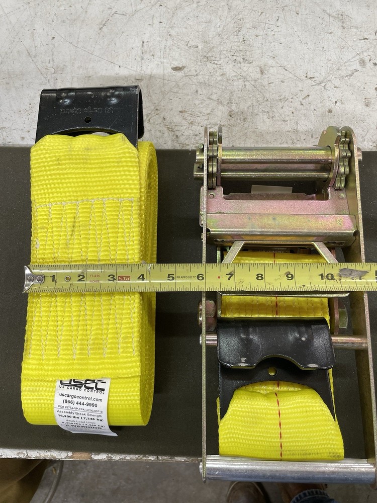USCC 4" X 27' Yellow Ratchet Strap w/Flat Hooks