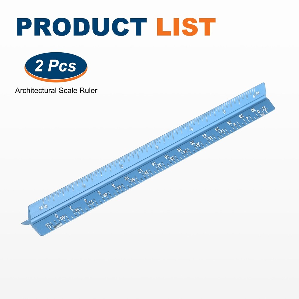 2 Pcs 7 Inch Imperial Architectural Triangular Scale Ruler Small Scale, Blue