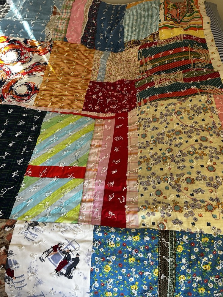 Vintage Handmade Patchwork Quilt Blanket Twin/Full Boho Cottagecore