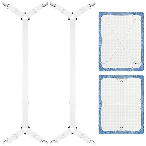 2 Pack Bed Sheet Fasteners Straps Adjustable Bed Sheet Holder 2 Pcs White