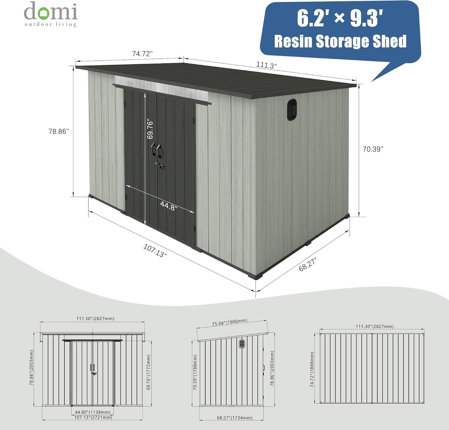 Domi 6'X9' Resin Storage Shed,Plastic Garden Shed w/Lockable Door & Sloping Roof