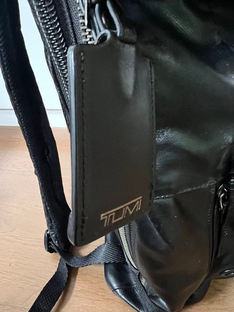 TUMI Leather Backpack Roll Top Backpack Black