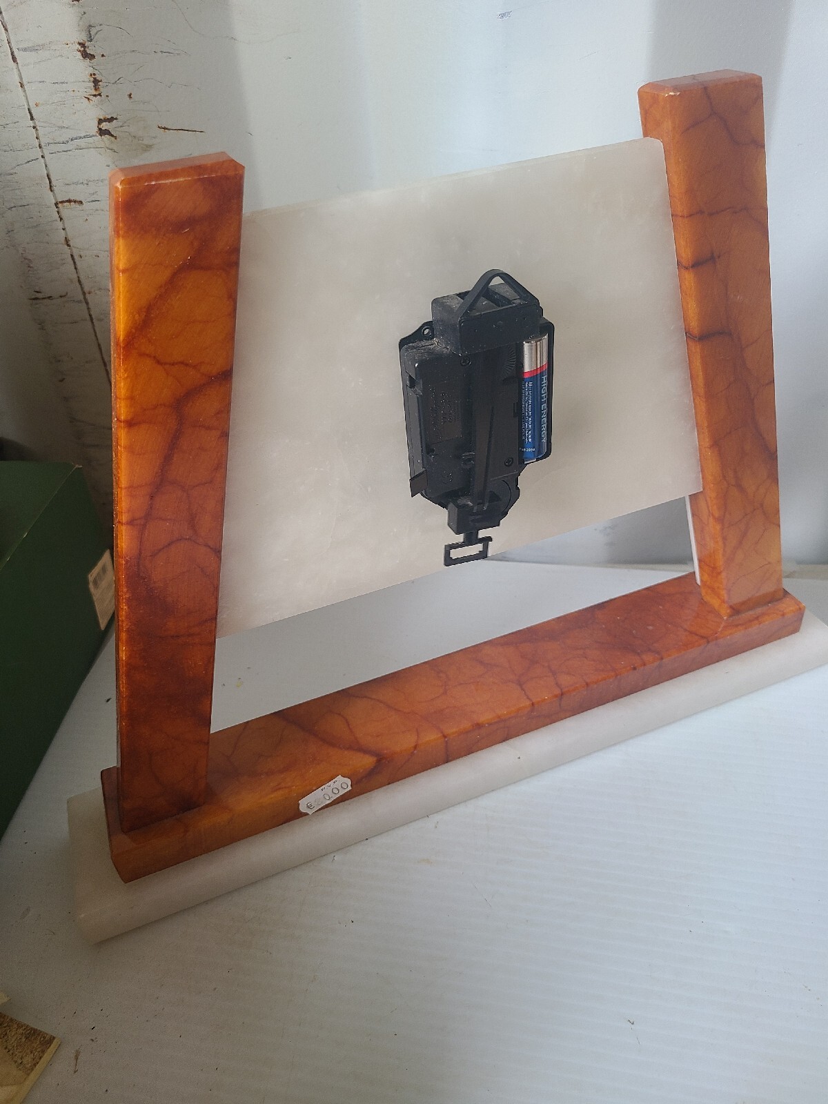 VIntage White And Brown Marble Mantle Clock MCM Pyramid Mid Century