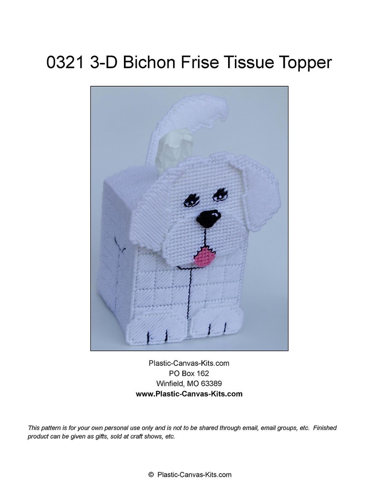 Bichon Frise- 3-D Dog Tissue Topper-Plastic Canvas Pattern or Kit