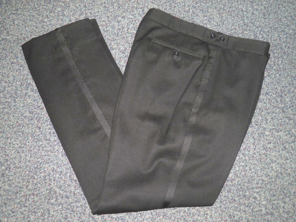Vintage Reenactment Gents Black English Wool Military Evening Trousers 34" Waist