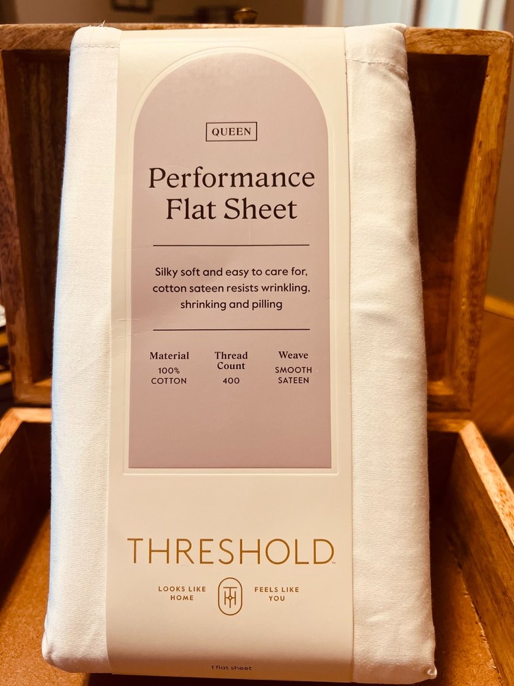 Queen 400 Thread Count Flat Sheet Sateen White 100% Cotton - Threshold