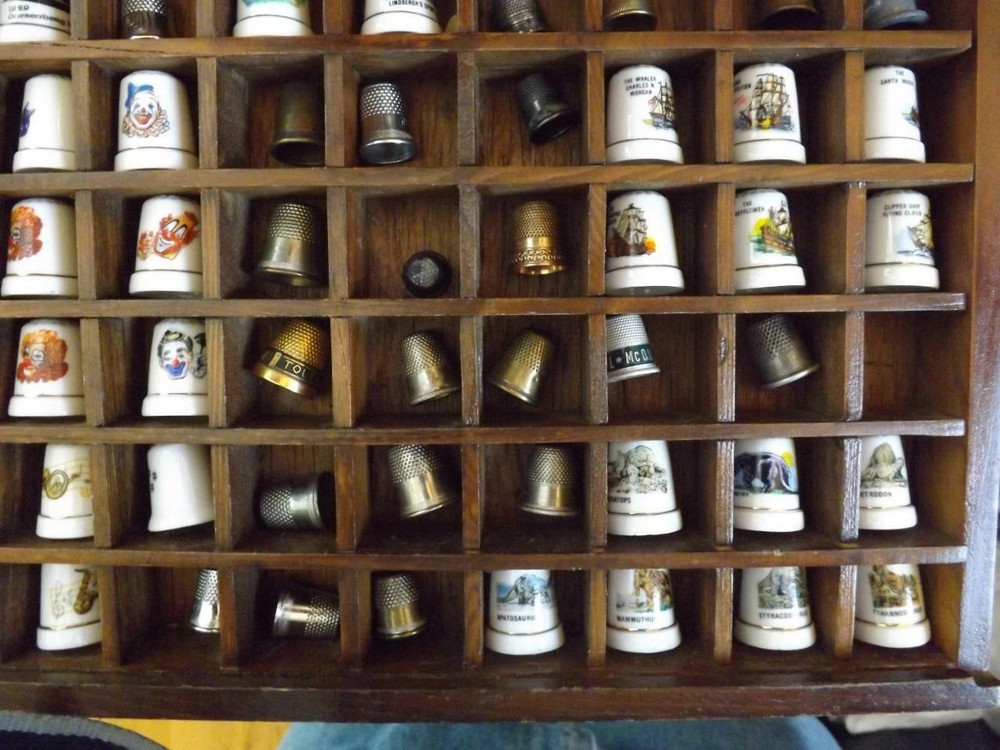 96 Sewing Thimbles Shadow Box Display Porcelain Bone China Thimbles