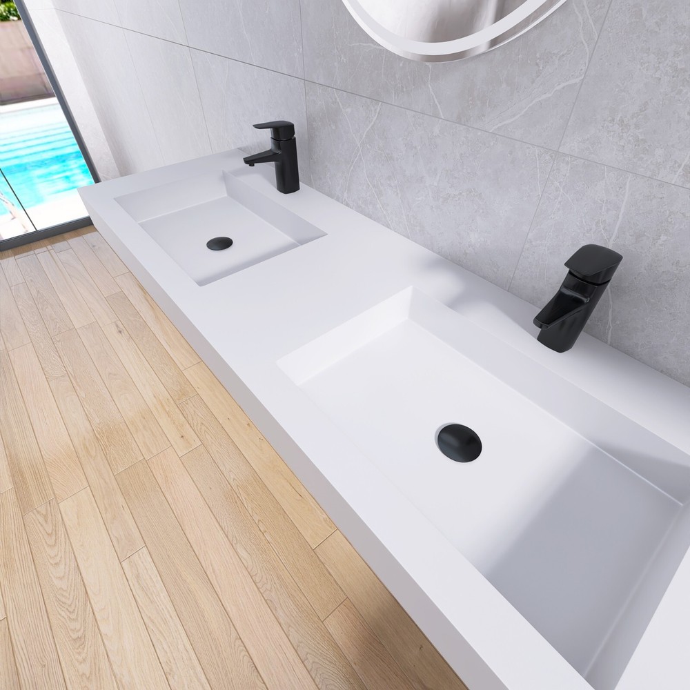 59'' Wall Mounted Bathroom Sink Solid Surface Bathroom Vessel Sink