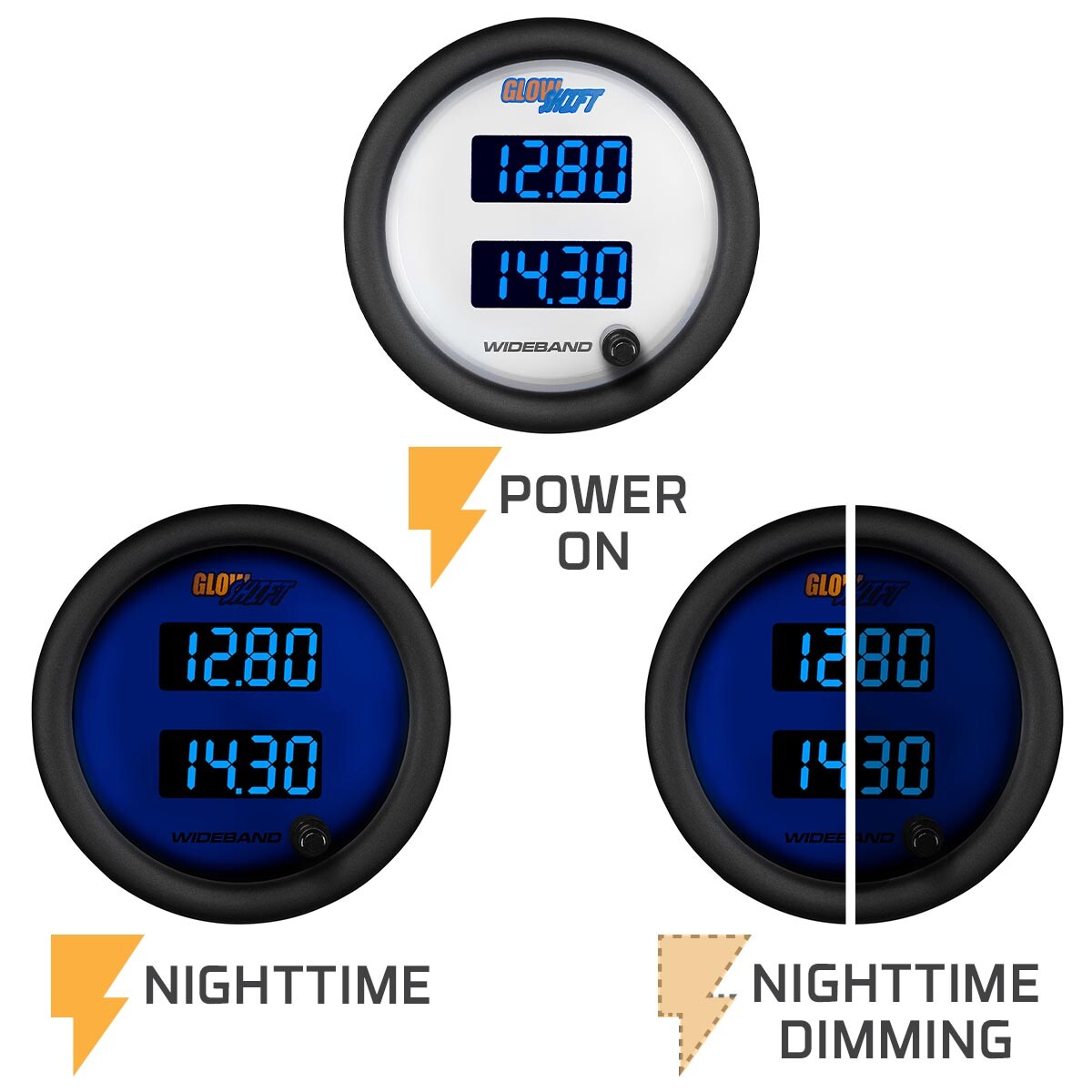 GlowShift White 7 Color Dual Wideband Air/Fuel Ratio Gauge w LSU Oxygen Sensors