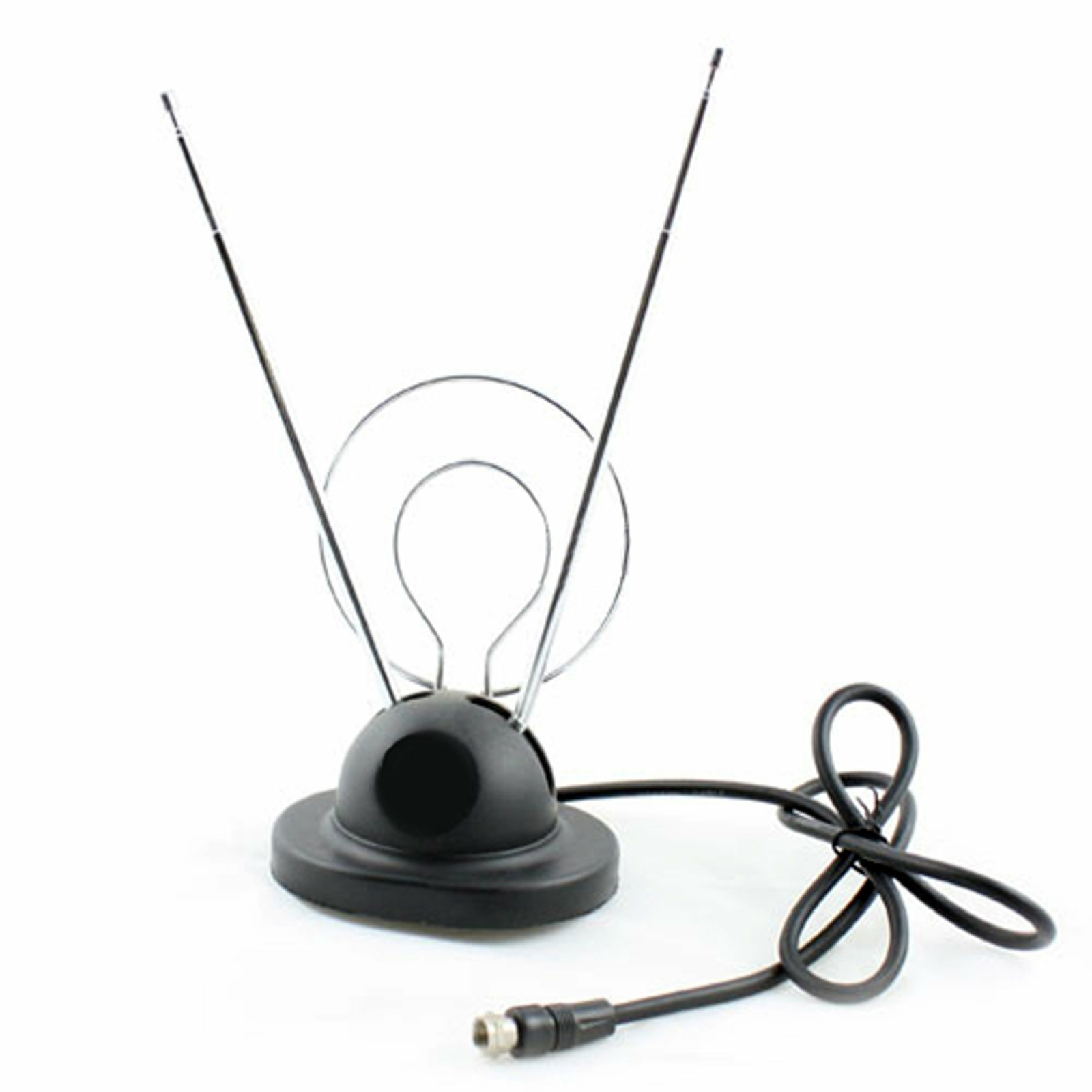 Universal Indoor Rabbit Ear TV Antenna for HDTV Ready VHF UHF Dual Loop Coaxial