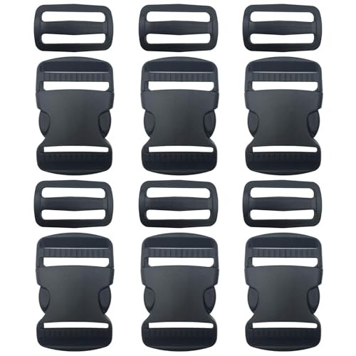6 Set 1.5 Inch Flat Dual Adjustable Plastic Quick Side Release Plastic Buckles