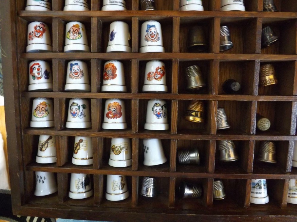 96 Sewing Thimbles Shadow Box Display Porcelain Bone China Thimbles