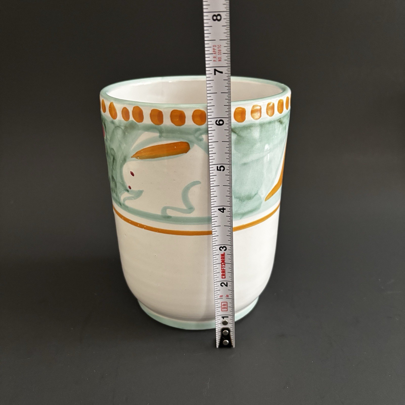 Solimene Vietri Bunny Rabbit Carrot 6.25” Utensil Crock Jar Container Italy