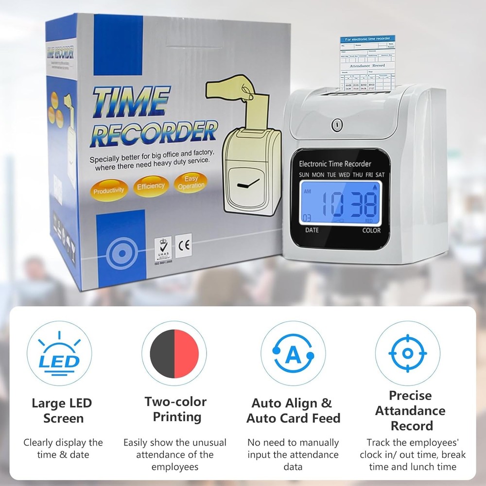 TooCust Time Clock Machine 200 Cards 4 Ribbons 2 Racks