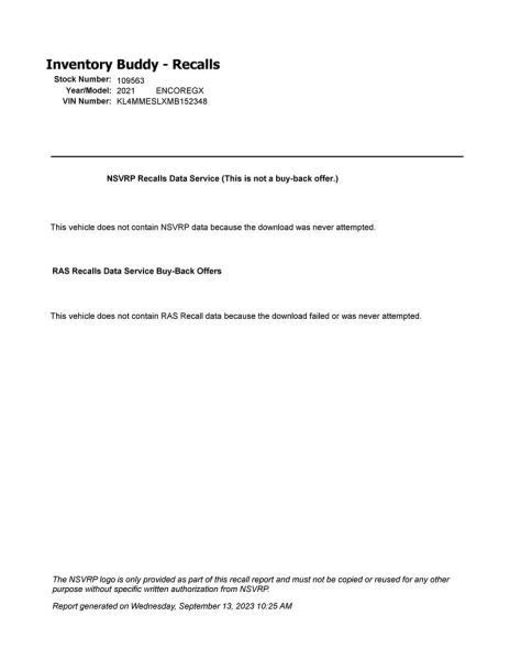 20 21 Encore GX (GX ONLY!) Steering Column Without Rain Sensor