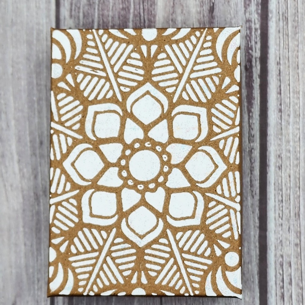 Paper Gift Boxes-Flower Mandala Pattern-Kraft, White Ink-Screen Printed by Hand