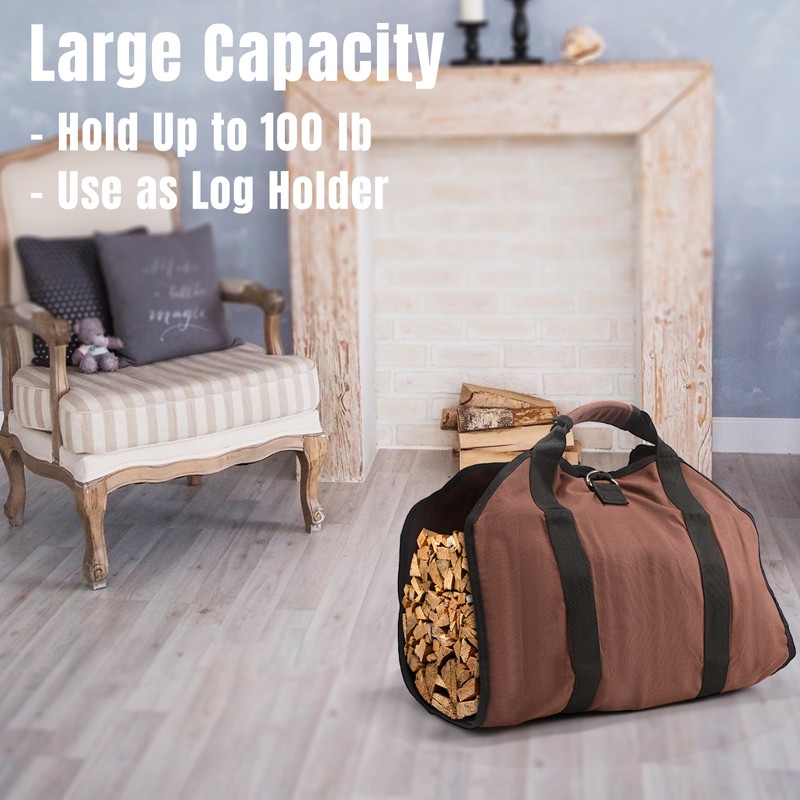 Waterproof Firewood Log Carrier Bag Camping Canvas Bag for Outdoor Carrying Wood