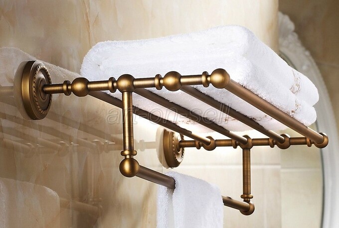 Antique Brass Bathroom Accessory Towel Rail Holder Storage Rack Shelf Bar