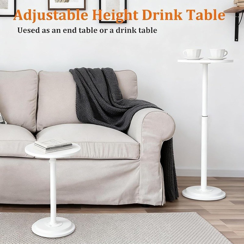 Height Adjustable Round Side Table Drink Tray 88lbs Capacity Compact Design New
